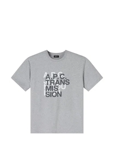 A.p.c. A. P.c. Transmission Cotton T-shirt With Ribbed Crew Neck And Graphic Print In Multi