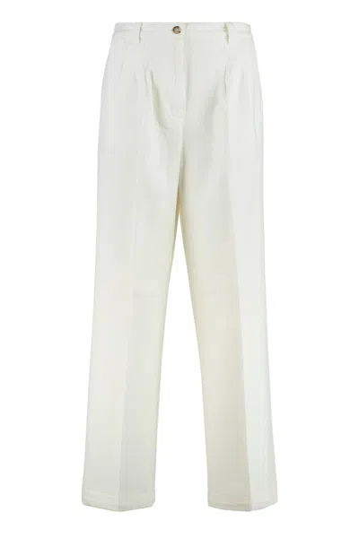 Apc A.p.c. Tressie Cotton Blend Wide Leg Trousers In White