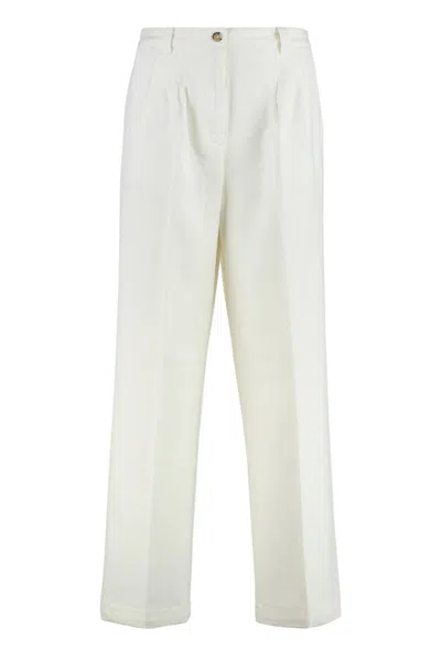 Apc A.p.c. Tressie Cotton Blend Wide Leg Trousers In White