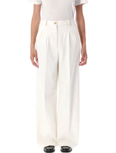 Apc High Waist Wide Leg Trousers With Pockets In White