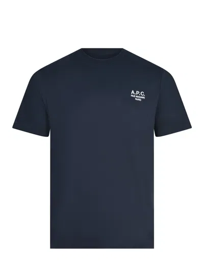 A.p.c. Men Blue Crewneck T-shirt With Logo Embroidered On The Front In Cotton Man