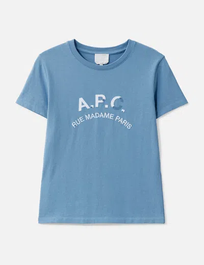 A.p.c. T-shirt With Vintage-effect  Logo In Blue/蓝色/藍色/블루/ブルー