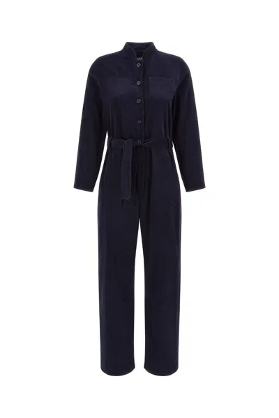Apc A.p.c. Belted Buttoned Denim Jumpsuit In Iak