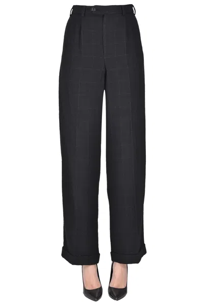 Apc Tweed Wide Leg Trousers In Black