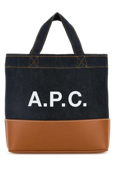 Apc A.p.c. Two-tone Denim And Leather Mini Axel Shopping Bag