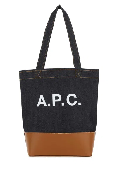 Apc A.p.c. Two-tone Denim And Leather Axelle Shopping Bag In Black