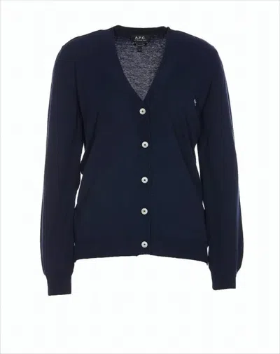 Apc V-neck Blue Cotton Cardigan