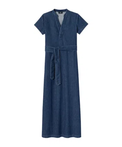 Apc A.p.c. V-neck Denim Dress In Blue