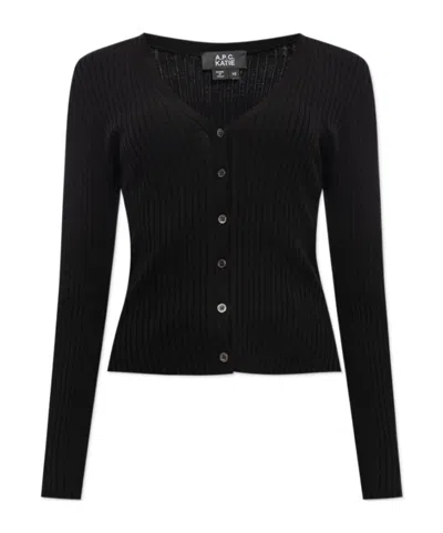 Apc V-neck Organic Cotton Cardigan In Black