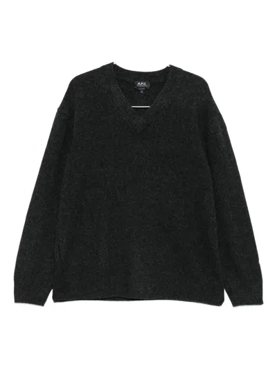 Apc V-neck Wool Sweater In Black