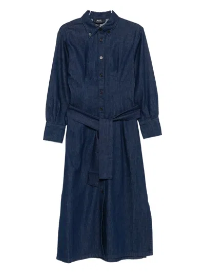 Apc Vanessa Button-fastening Belted Dress In Blue