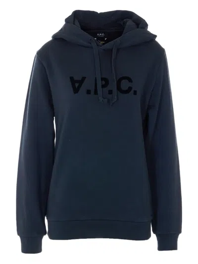 Apc Velvet Logo Hoodie In Blue