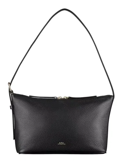 Apc A.p.c. Calfskin Shoulder Bag With Top Handle In Black