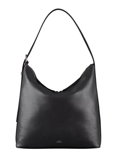 APC A.P.C. WOMEN 'VERA' BLACK SHOULDER BAG WITH EMBOSSED LOGO LETTERING ON THE FRONT AND ADJUSTABLE SHOU