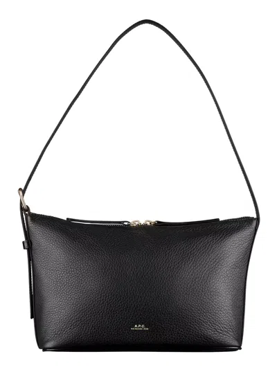 Apc A.p.c. 'vera' Black Shoulder Bag With Embossed Logo Lettering On The Front And Adjustable Shoulder S