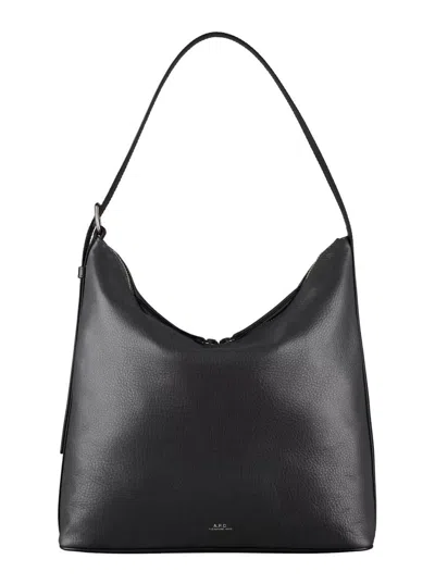 APC 'VERA' BLACK SHOULDER BAG WITH EMBOSSED LOGO LETTERING ON THE FRONT AND ADJUSTABLE SHOULDER STRAP IN