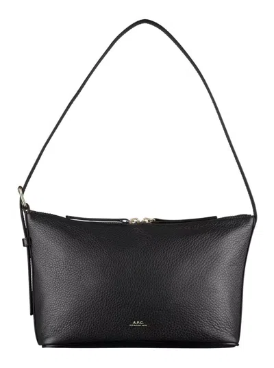 Apc 'vera' Black Shoulder Bag With Embossed Logo Lettering On The Front And Adjustable Shoulder Strap In