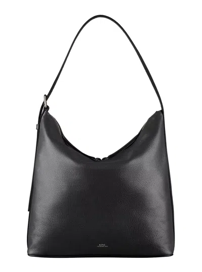 Apc Vera Black Shoulder Bag With Embossed Logo Lettering On The Front And Adjustable Shoulder Strap In L