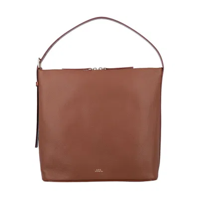 A.p.c. Vera Leather Bag With Adjustable Strap Noisette Cow Shoulder In Brown