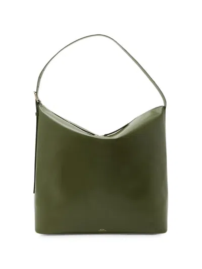 A.p.c. Vera Leather Bucket Bag In Green
