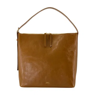 APC A.P.C. VERA SHOULDER BAG - LEATHER - BROWN