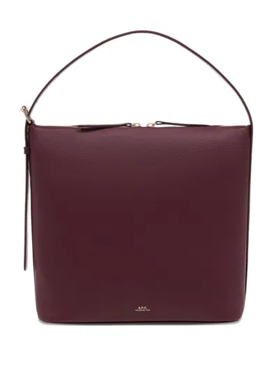 A.p.c. Brown Goat Shoulder Bag In Burgundy
