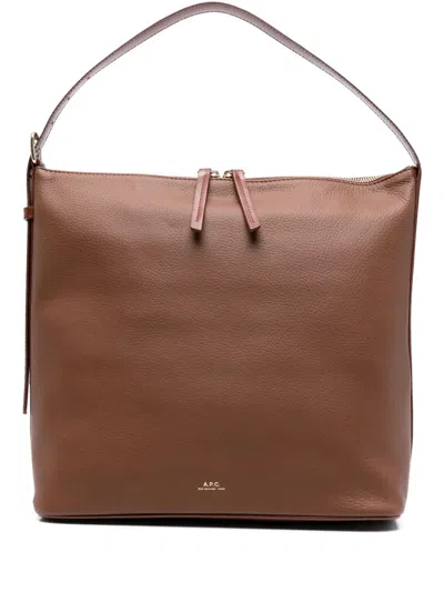 A.p.c. Vera Shoulder Bag In Grained Leather In Brown
