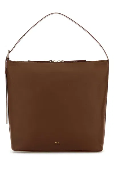 A.p.c. Vera Shoulder Bag In Grained Leather In Brown