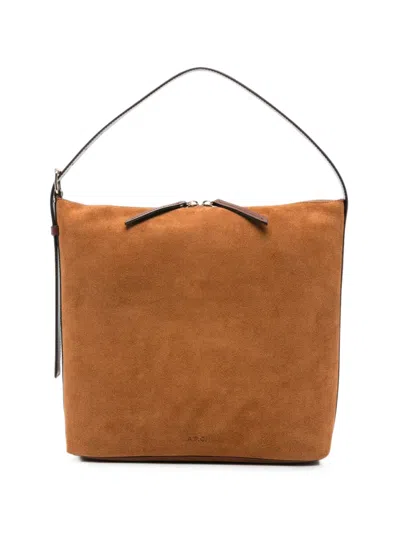 A.p.c. A. P.c. Vera Suede Shoulder Bag In Brown