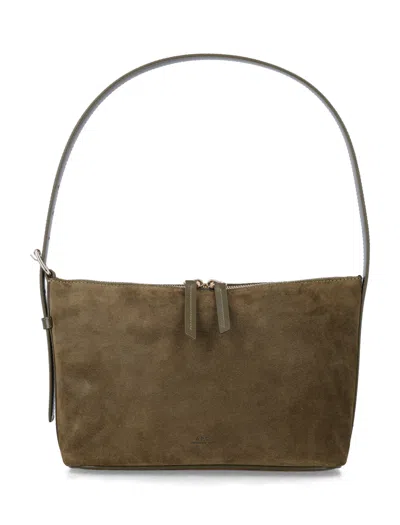 A.p.c. Vera Suede Zip Shoulder Bag In Green
