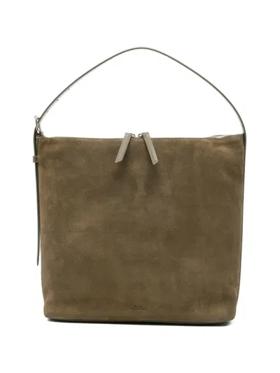 A.p.c. Vera Brown Shoulder Bag With Top Handle And Zip Closure In Suede Woman