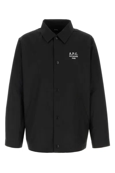 A.p.c. Polyester Jacket Button Up Logo Detail In Black