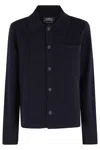 Apc A.p.c. Navy Blue Wool Cardigan With Classic Collar In Blue