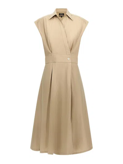 Apc Beige Midi Dress In Cotton In Neutral