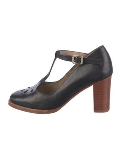 Pre-owned A.p.c. Vintage Leather T-strap Pumps In Black