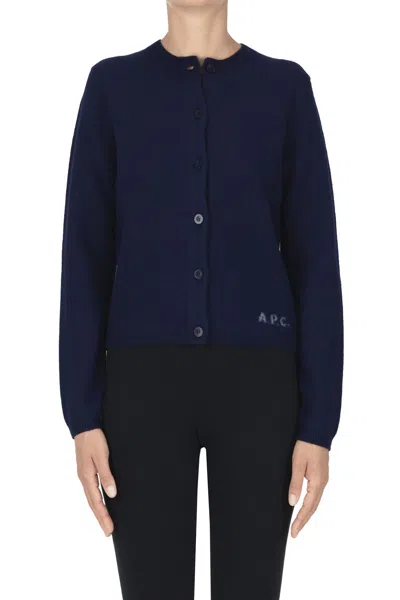 A.p.c. Virgin Wool Cardigan In Blue