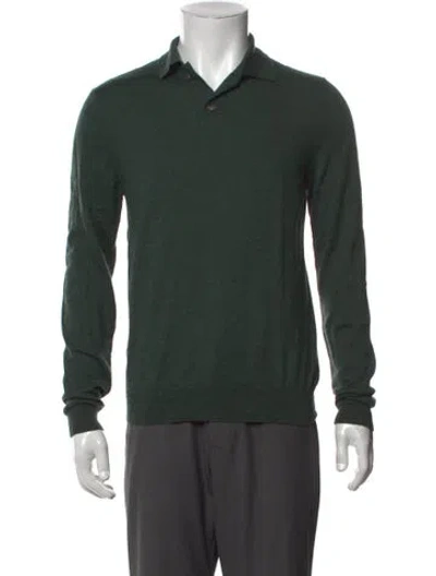 Pre-owned A.p.c. Virgin Wool Collar Polo Shirt In Green