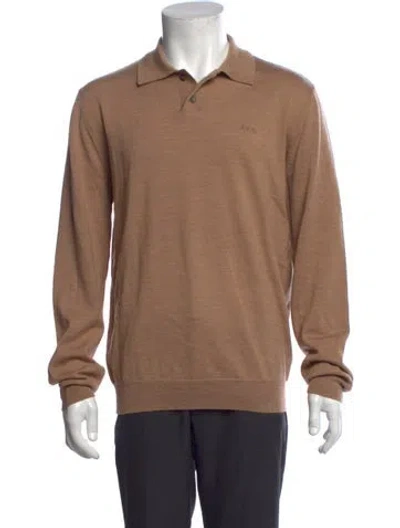 Pre-owned A.p.c. Virgin Wool Collar Polo Sweater W/ Tags In Brown