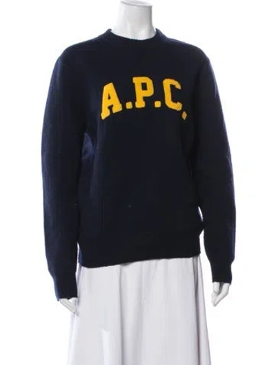 Pre-owned A.p.c. Virgin Wool Crew Neck Sweater In Blue
