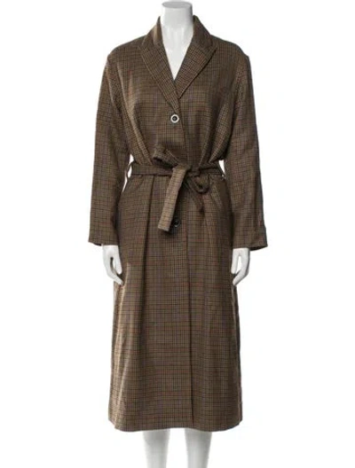 Pre-owned Apc Virgin Wool Houndstooth Print Trench Coat In Brown