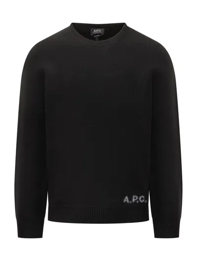A.p.c. Apc Virgin Wool Logo-embroidered Pullover Sweater In Black
