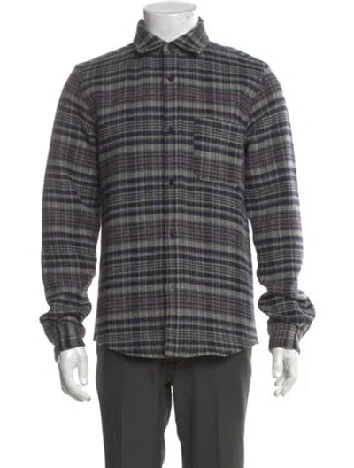 Pre-owned A.p.c. Virgin Wool Plaid Print Shirt In Blue