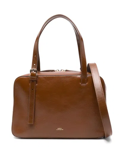 Apc Virginie Brown Shoulder Bag With Removable Shoulder Strap And Front Logo In Leather Woman