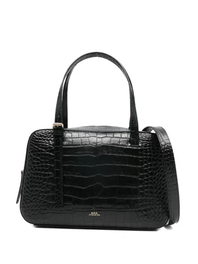 A.p.c. Virginie Crocodile-effect Shoulder Bag In Black
