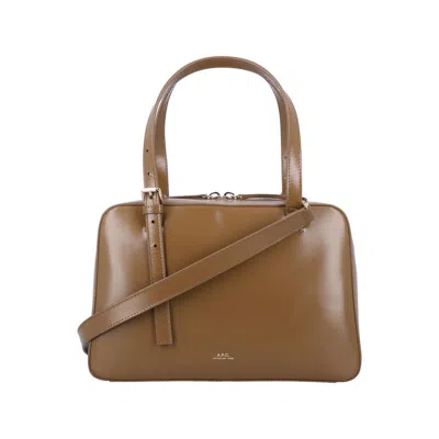 A.p.c. Virginie Leather Box Bag Terre Cow Shoulder In Brown
