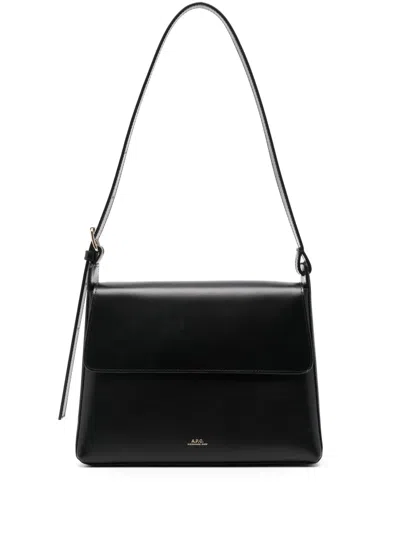 A.p.c. Flap Closure Shoulder Bag With Smooth Leather Finish In Black