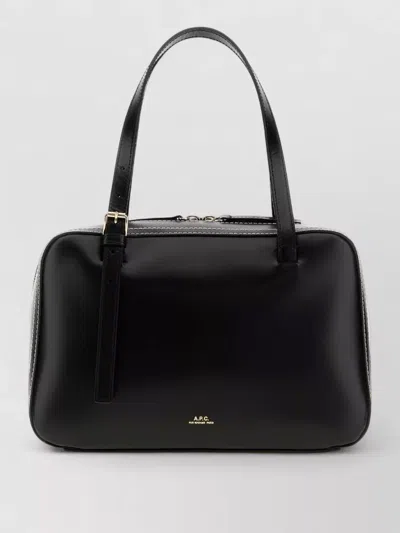 A.p.c. Virginie Leather Tote Handbag Contrast Stitching In Black