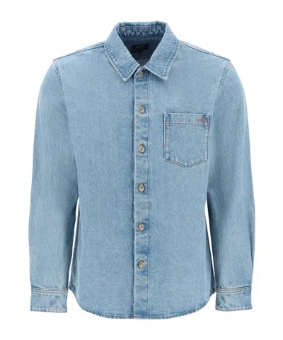 A.p.c. Vittorio Brodée Poitrine Denim Overshirt In Blue