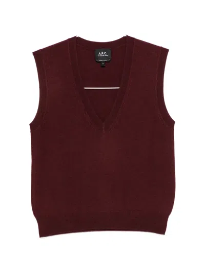 A.p.c. Esther Sleeveless V Neck Knit Vest Top In Red