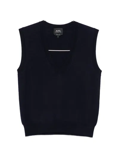 A.p.c. V-neck Knitted Vest In Blue